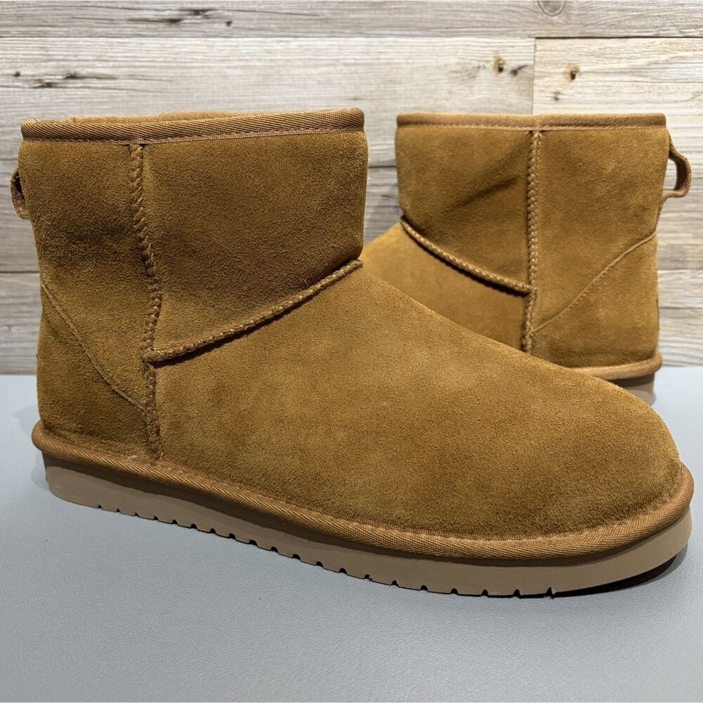 Koolaburra by UGG Burra Mini Boots Mens 10 Chestnut Suede Faux Fur Lined Slip-On